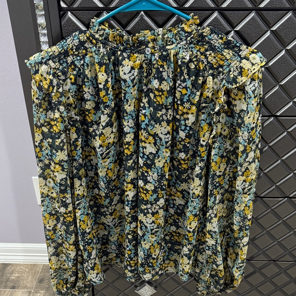LOFT Floral Smocked Blouse - Black, Yellow, White